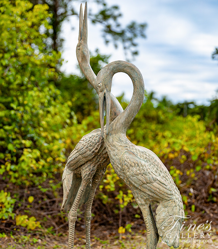 Bronze Fountains  - Patina Bronze Heron Fountain Pair - BF-912